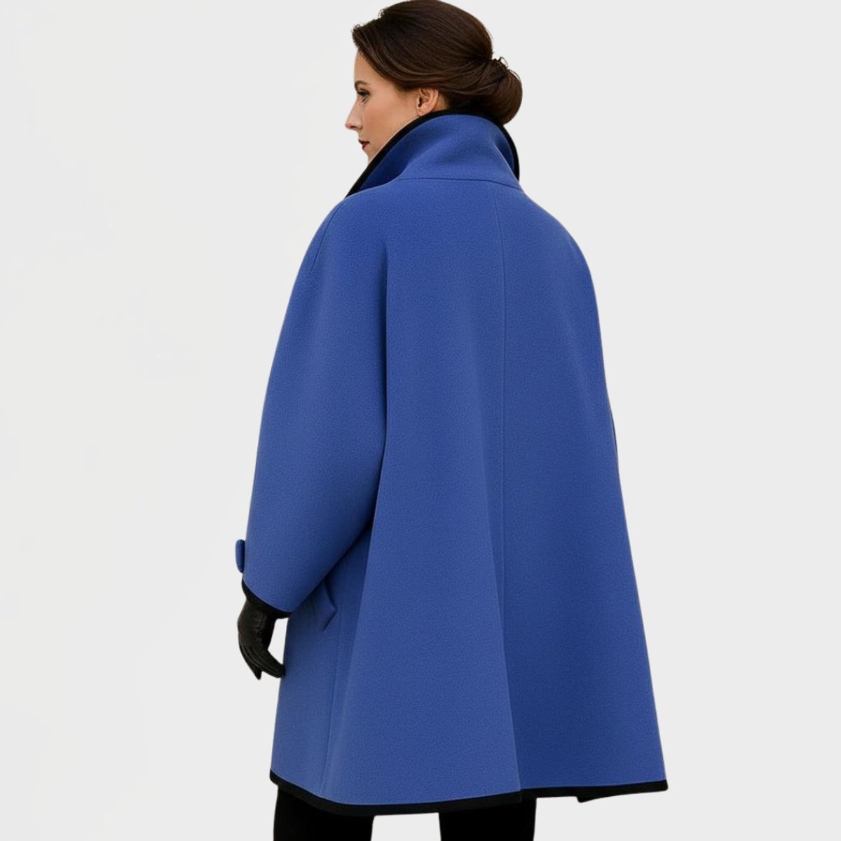 Shawl Collar Contrast Trim A-Line Swing Coat 2