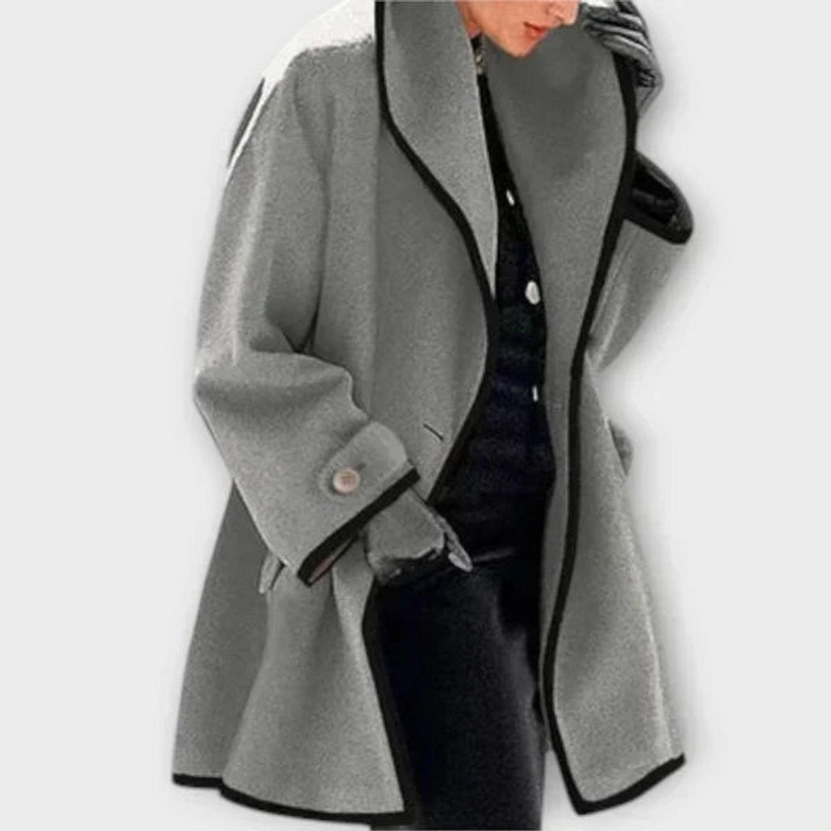 Shawl Collar Contrast Trim A-Line Swing Coat 5