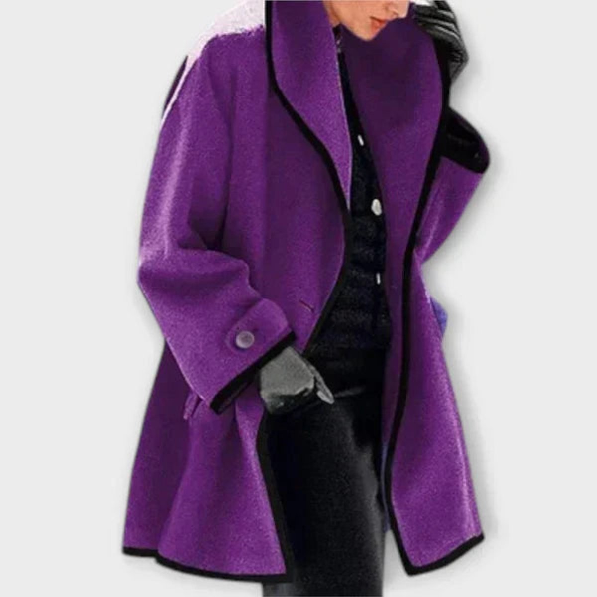Shawl Collar Contrast Trim A-Line Swing Coat 6