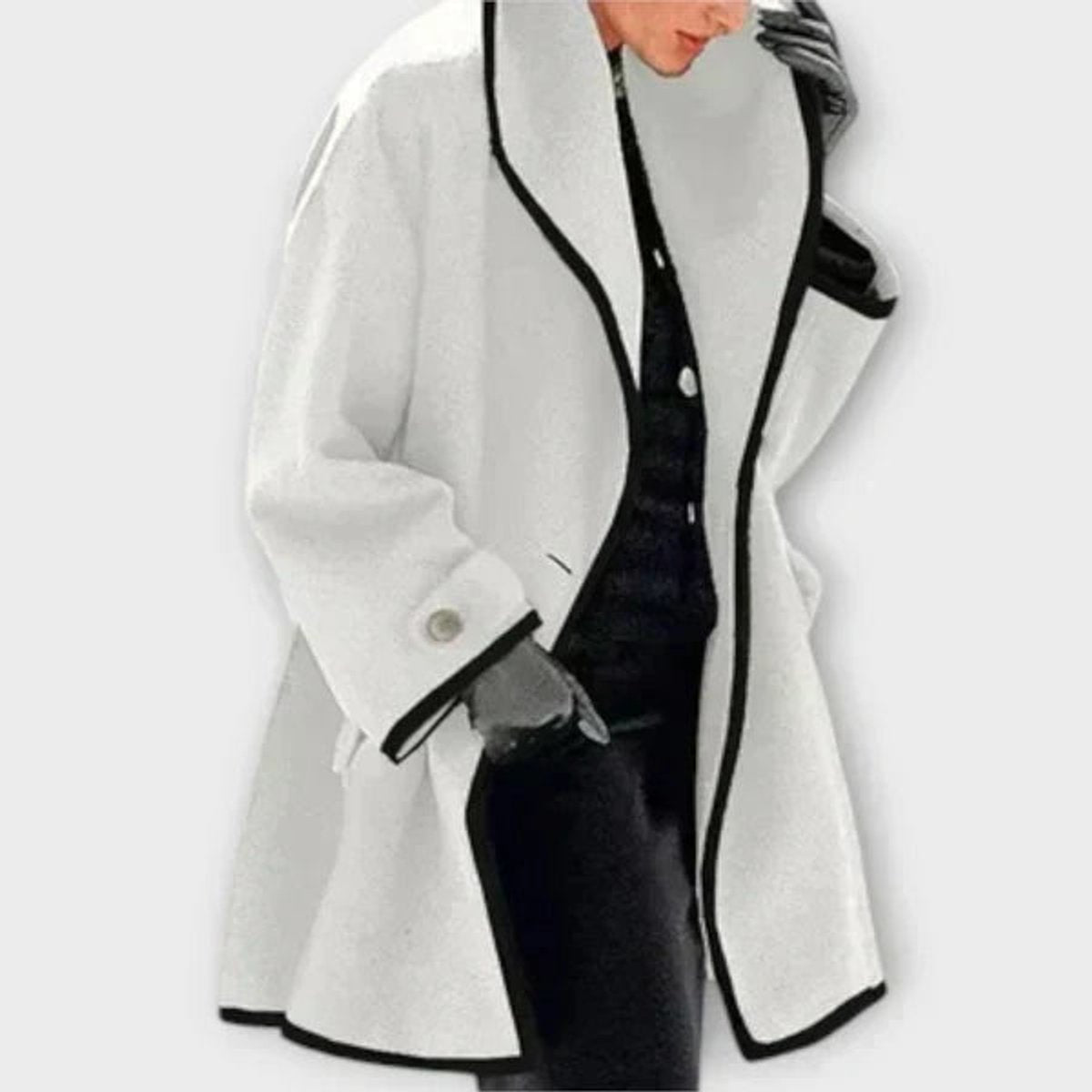 Shawl Collar Contrast Trim A-Line Swing Coat 7