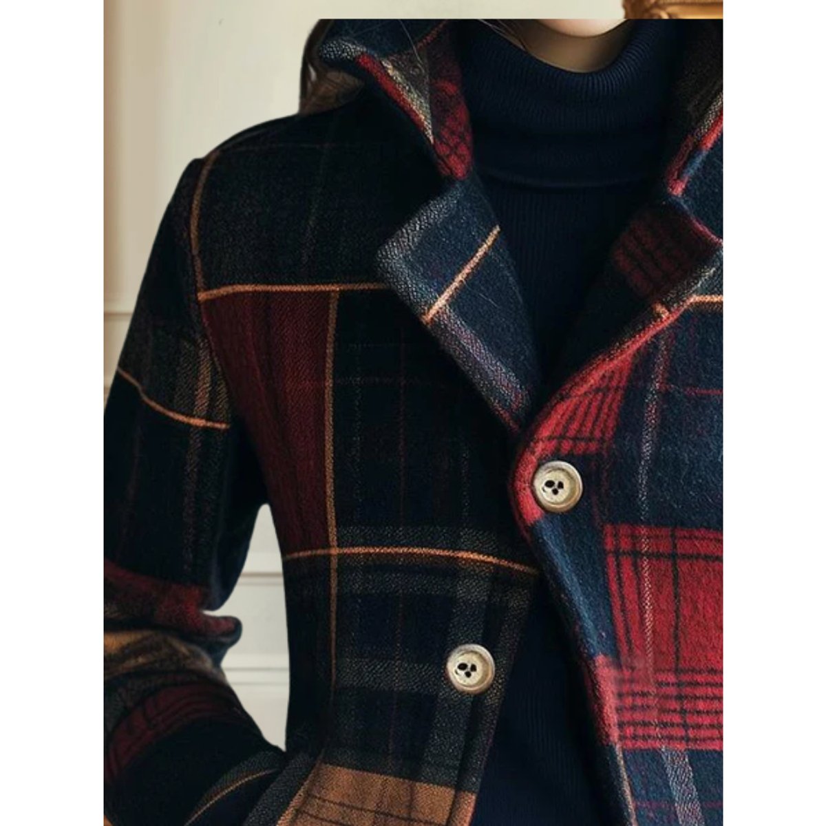Plaid Notch Lapel Double Breasted Cropped Wool Look Jacket 2