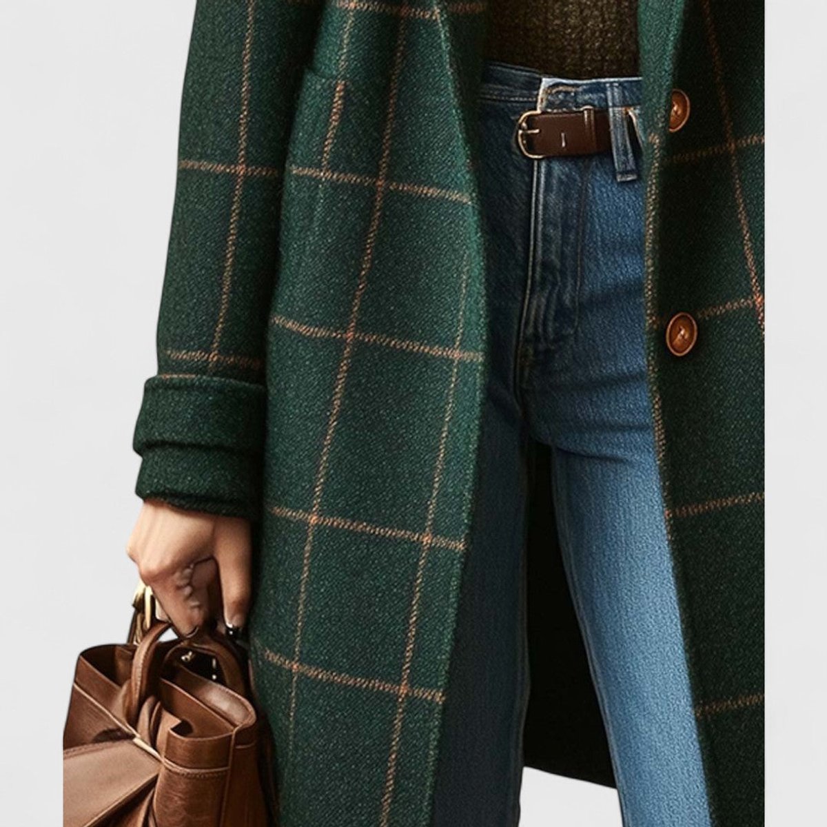 Windowpane Check Notch Lapel Longline Coat 3