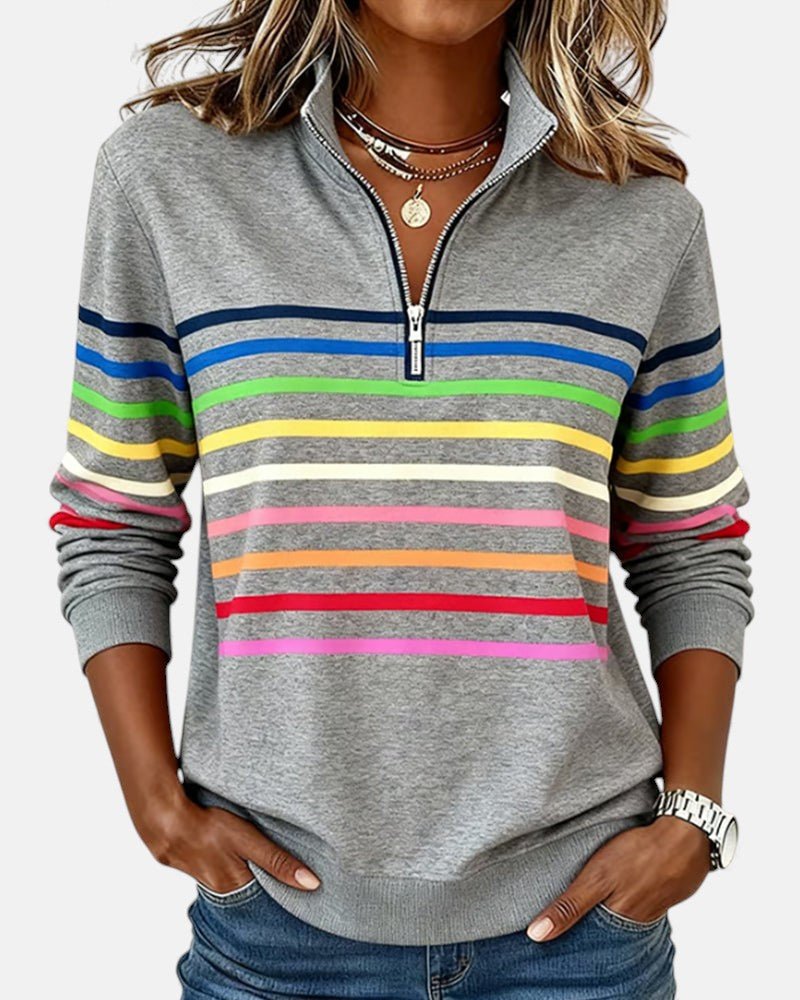 Quarter Zip Rainbow Striped Sweatshirt