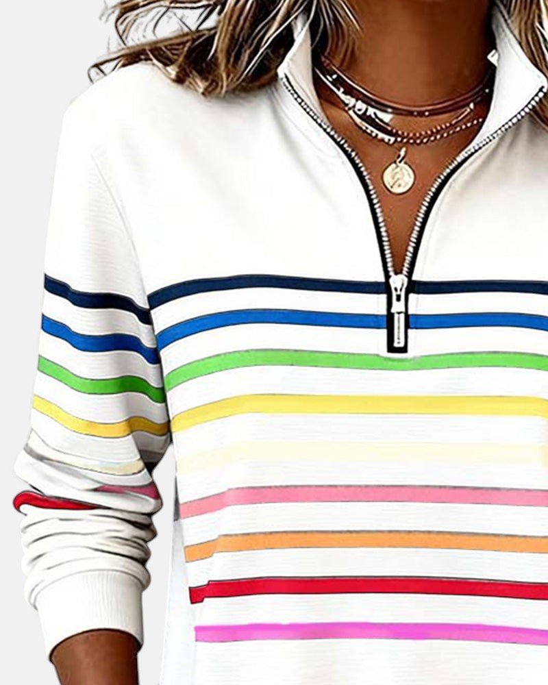 Quarter Zip Rainbow Striped Sweatshirt 11