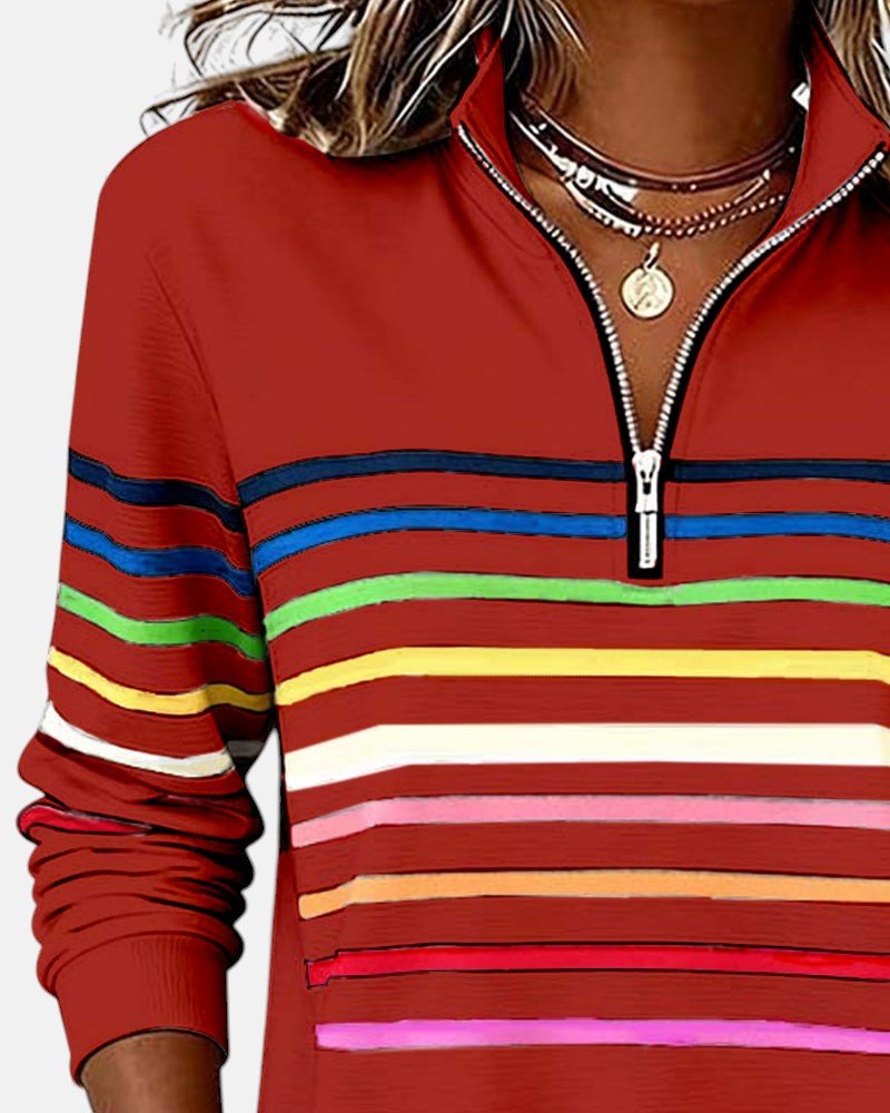 Quarter Zip Rainbow Striped Sweatshirt 13