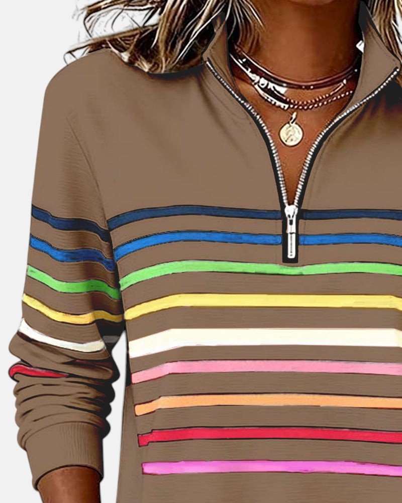 Quarter Zip Rainbow Striped Sweatshirt 15