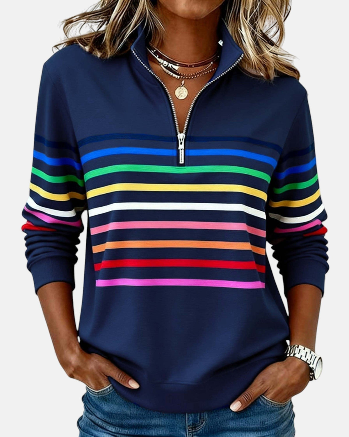 Quarter Zip Rainbow Striped Sweatshirt 2