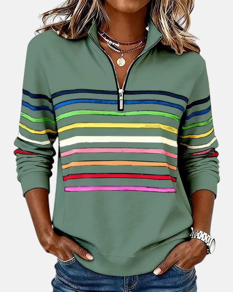Quarter Zip Rainbow Striped Sweatshirt 6