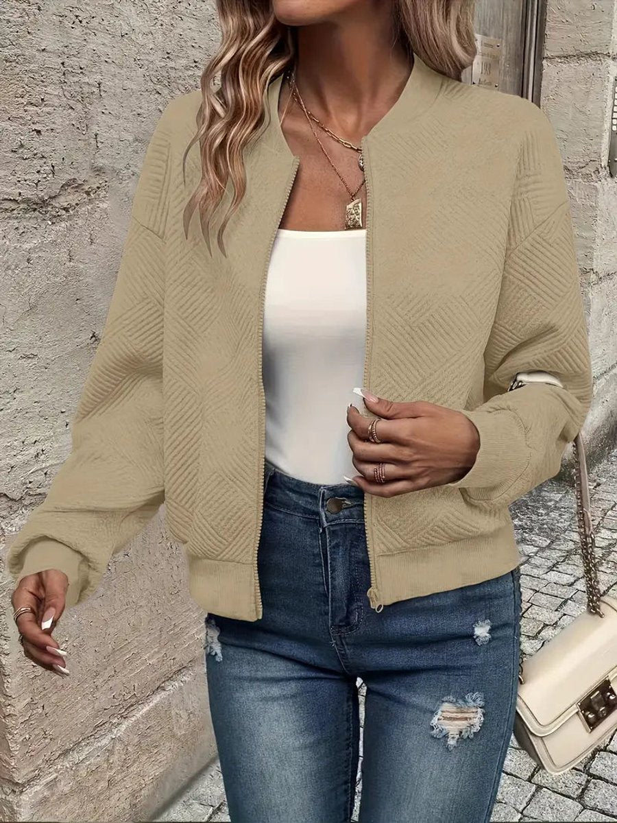Textured Zip Front Long Sleeve Bomber Jacket 5