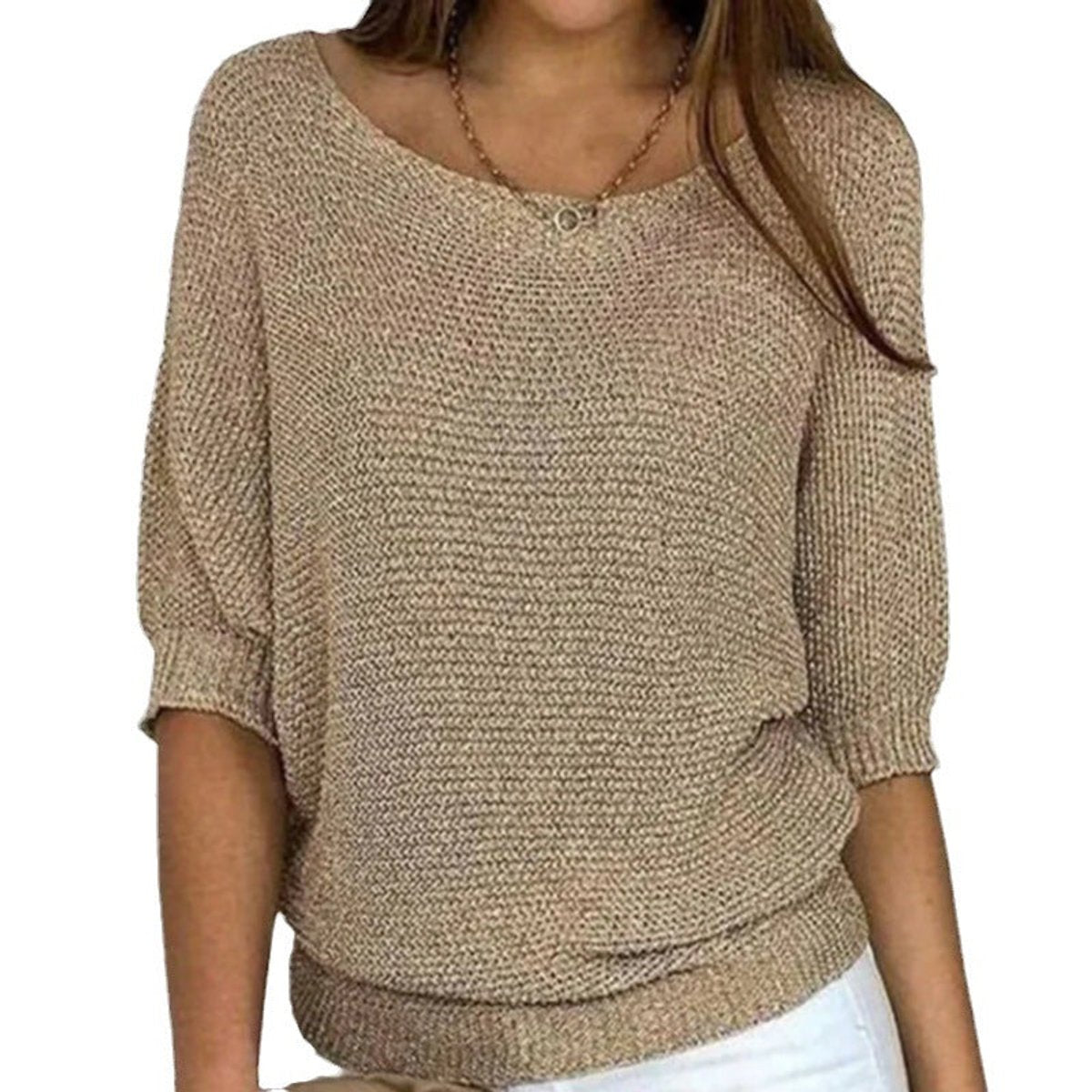 Boat Neck Batwing Sleeve Loose Knit Sweater