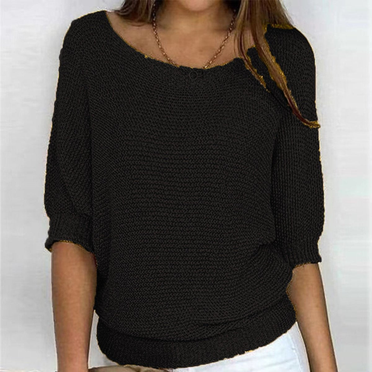 Boat Neck Batwing Sleeve Loose Knit Sweater 10