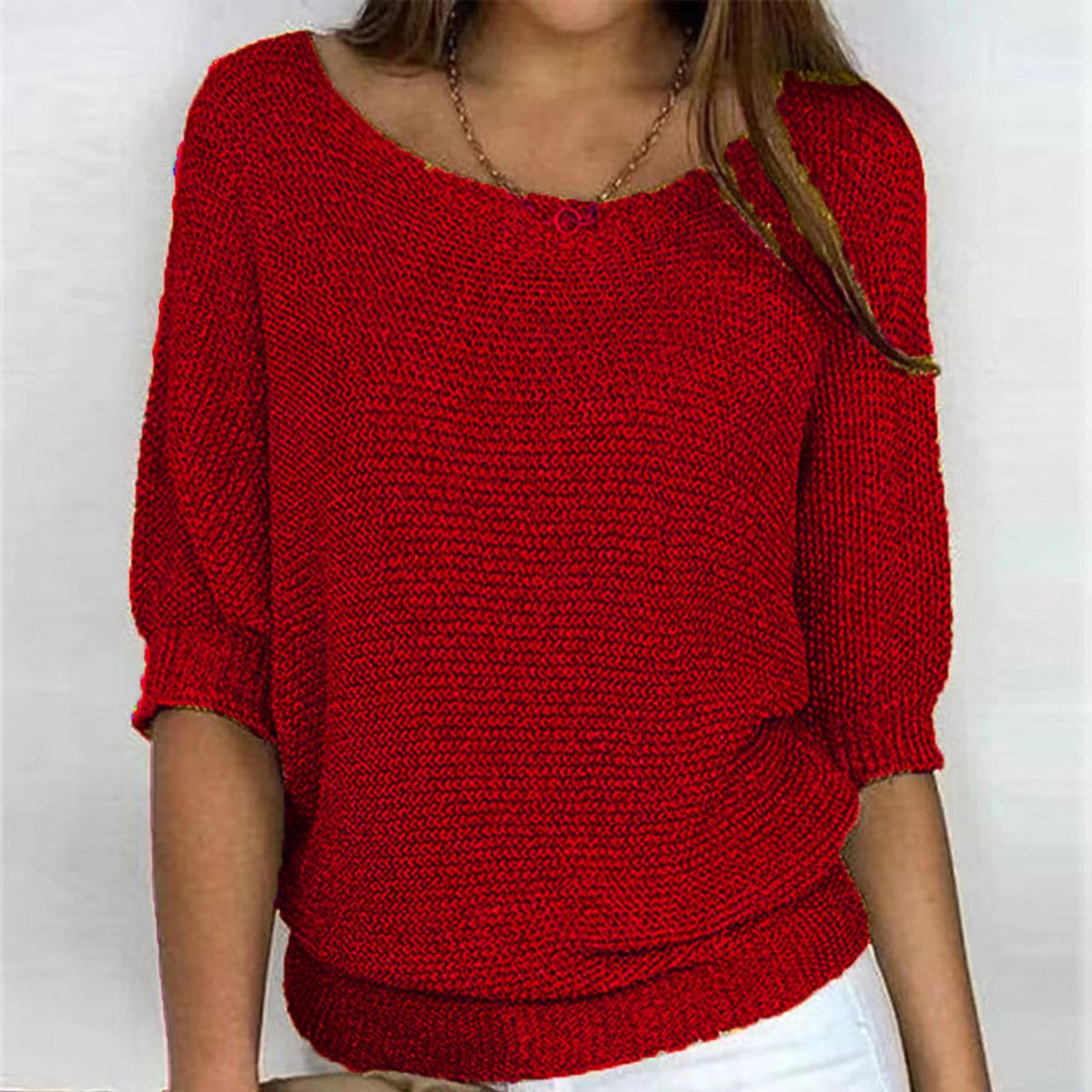 Boat Neck Batwing Sleeve Loose Knit Sweater 12