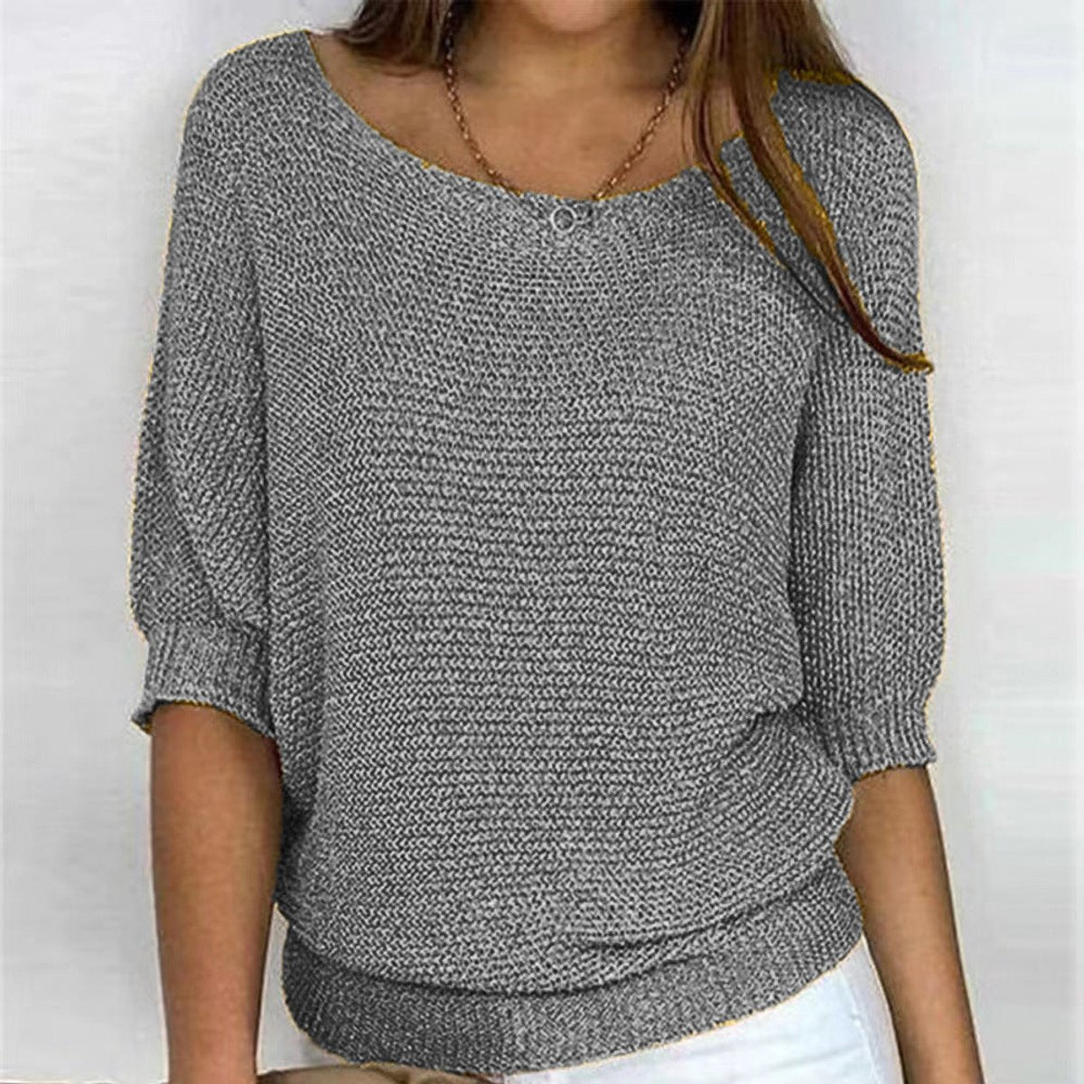 Boat Neck Batwing Sleeve Loose Knit Sweater 2