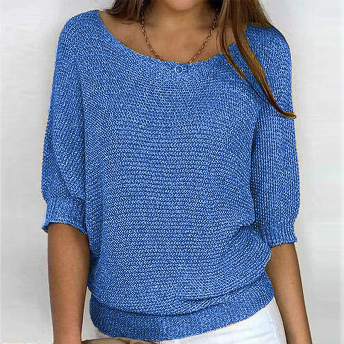 Boat Neck Batwing Sleeve Loose Knit Sweater 4