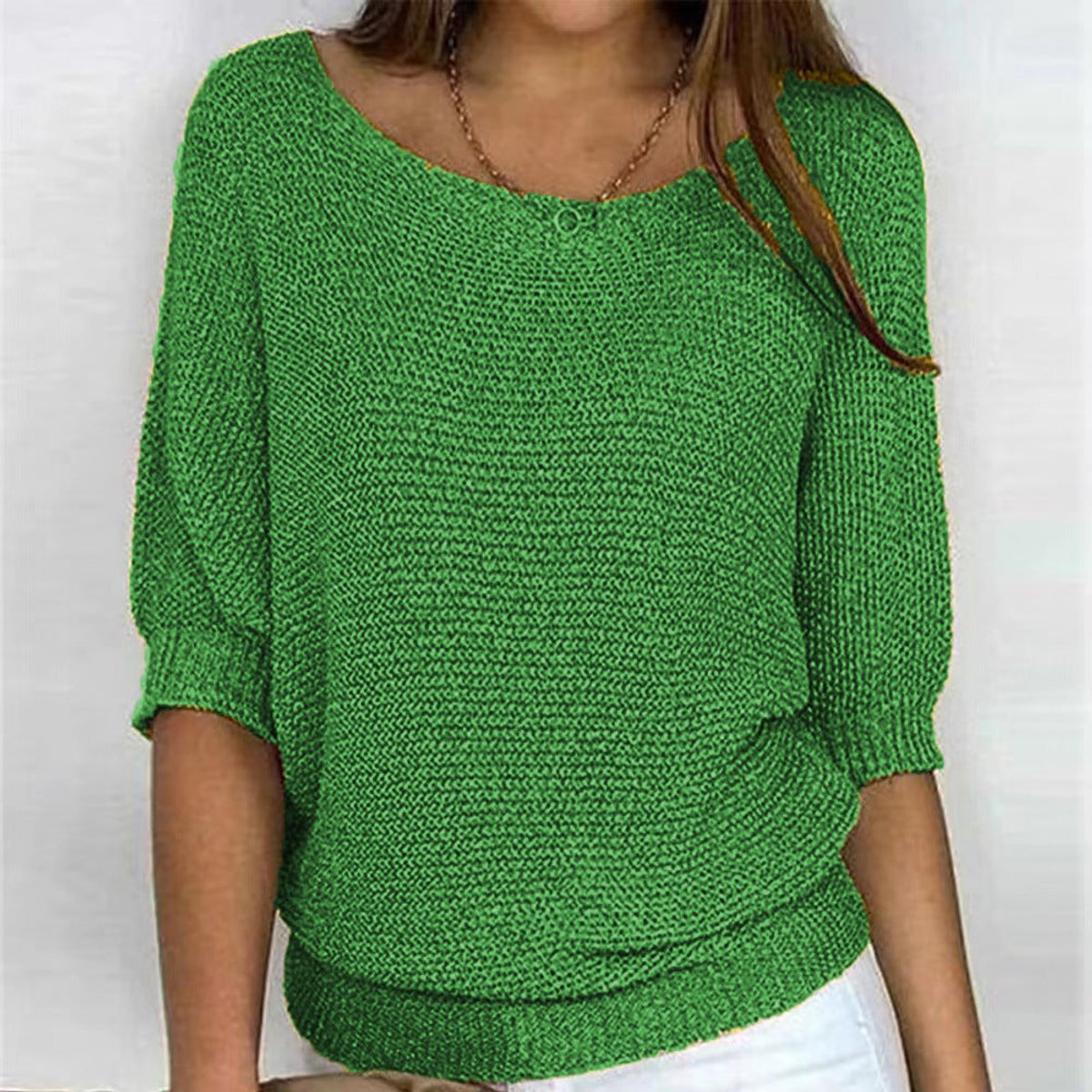 Boat Neck Batwing Sleeve Loose Knit Sweater 6