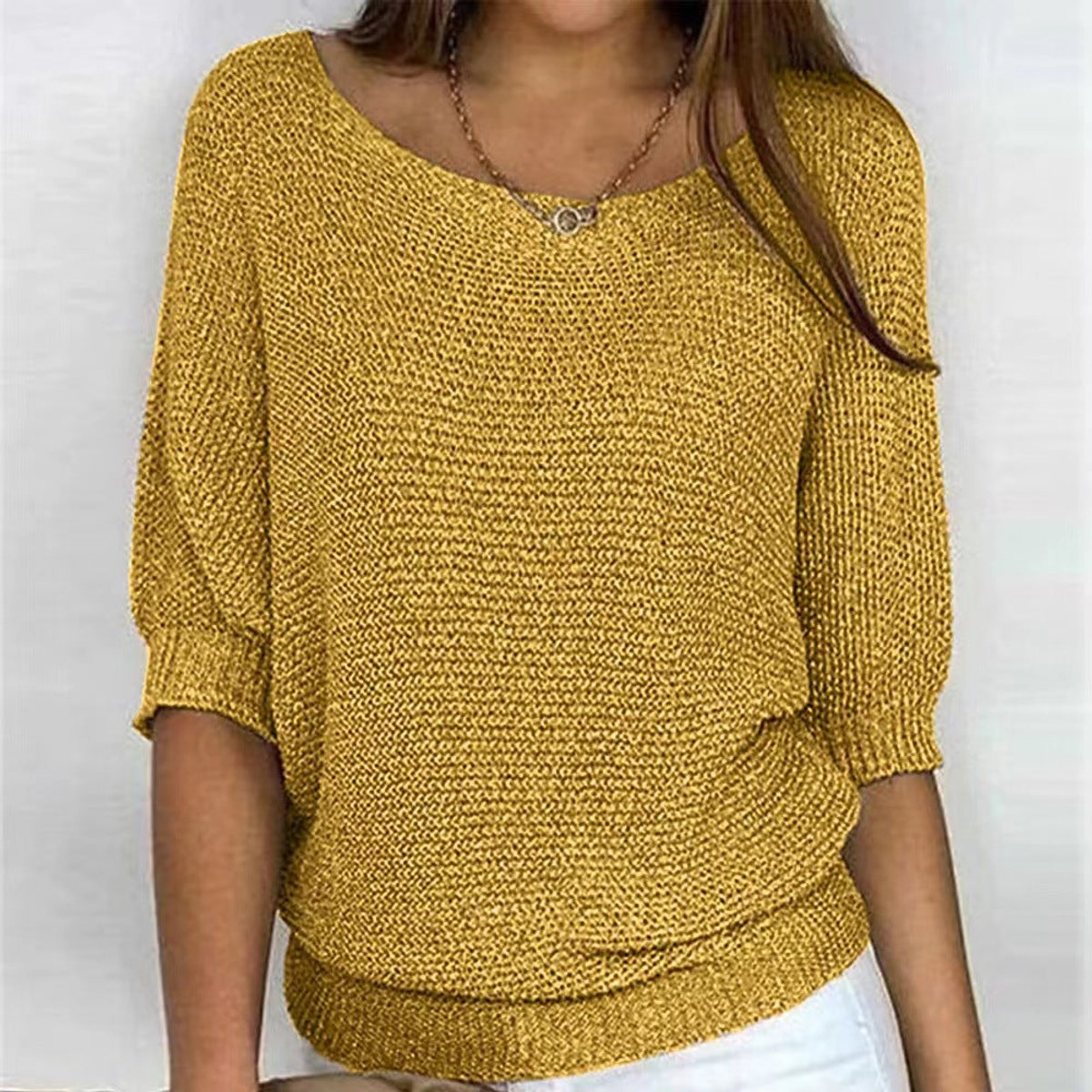 Boat Neck Batwing Sleeve Loose Knit Sweater 7