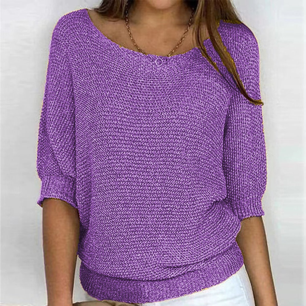 Boat Neck Batwing Sleeve Loose Knit Sweater 8