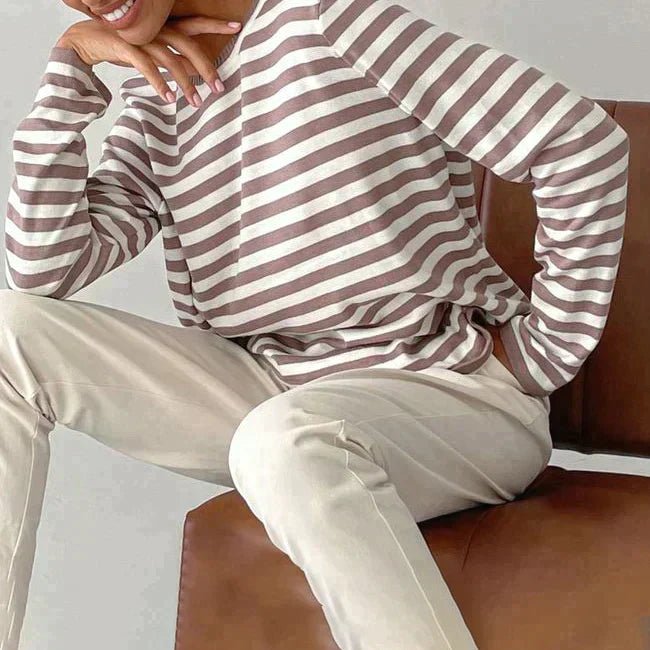 Striped Crew Neck Long Sleeve Sweater 8