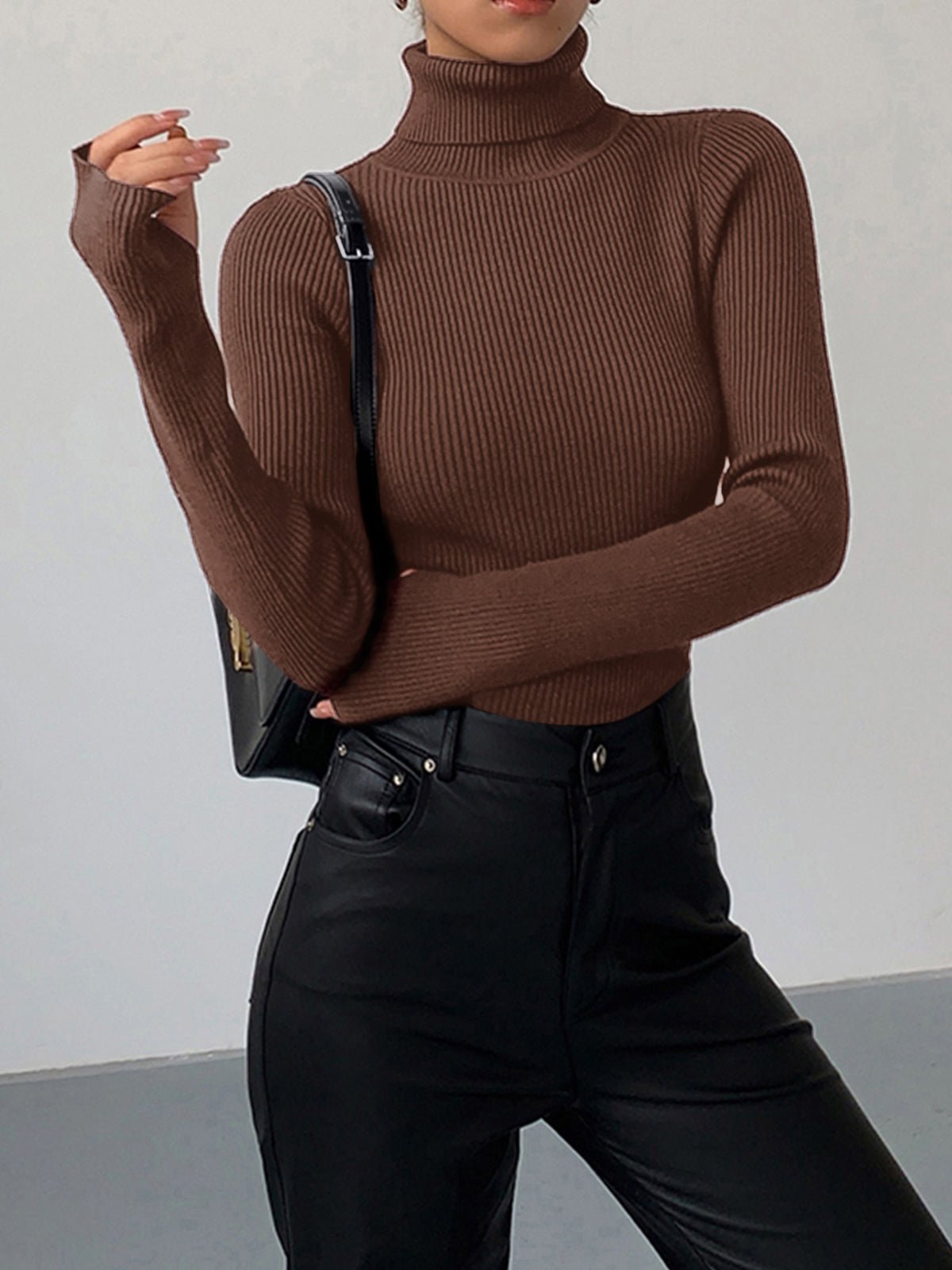 Ribbed Turtleneck Long Sleeve Slim Knit Sweater 3