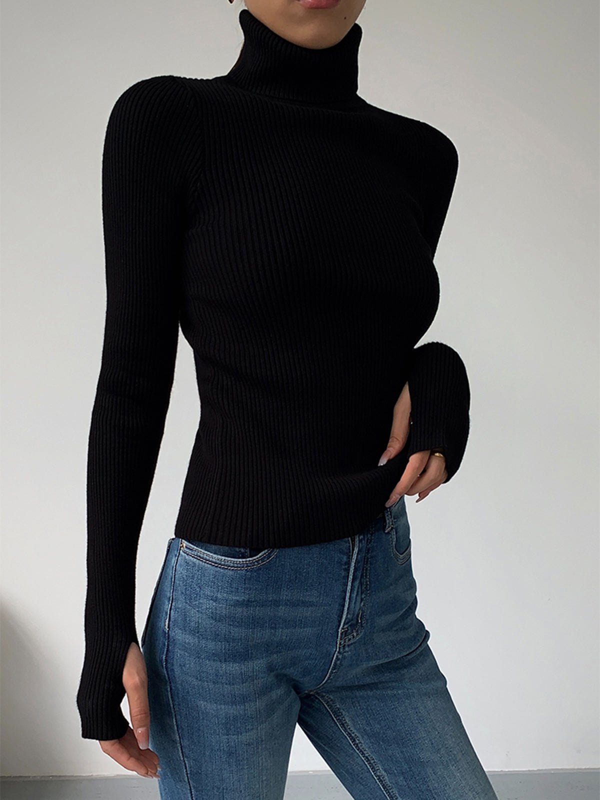 Ribbed Turtleneck Long Sleeve Slim Knit Sweater 7