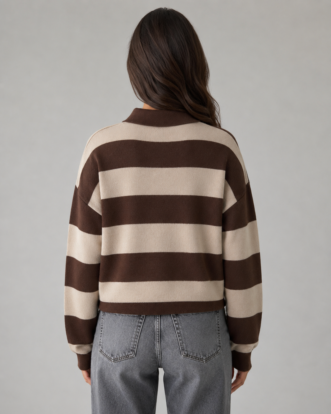 Wide Stripe Polo Collar Drop Shoulder Knit Sweater 3