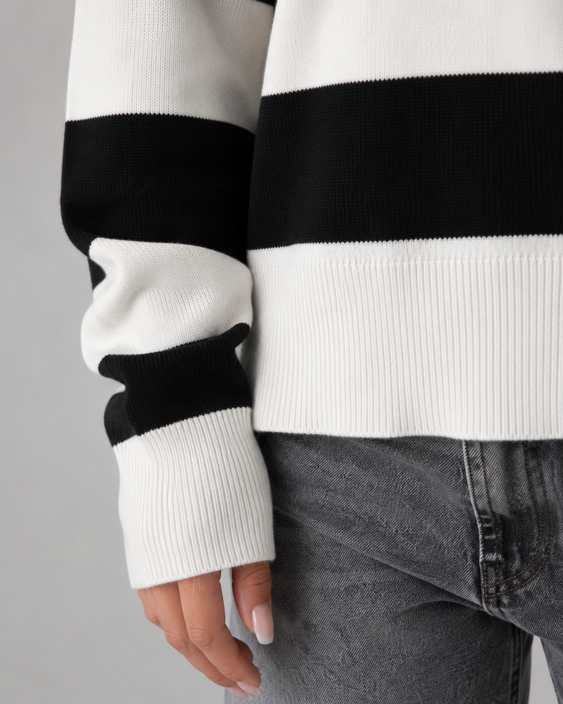 Wide Stripe Polo Collar Drop Shoulder Knit Sweater 4