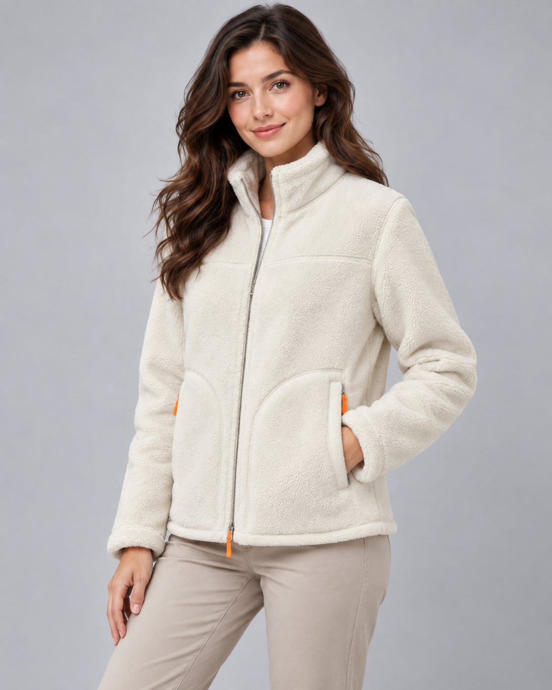 Sherpa Fleece Stand Collar Zip Front Jacket 2