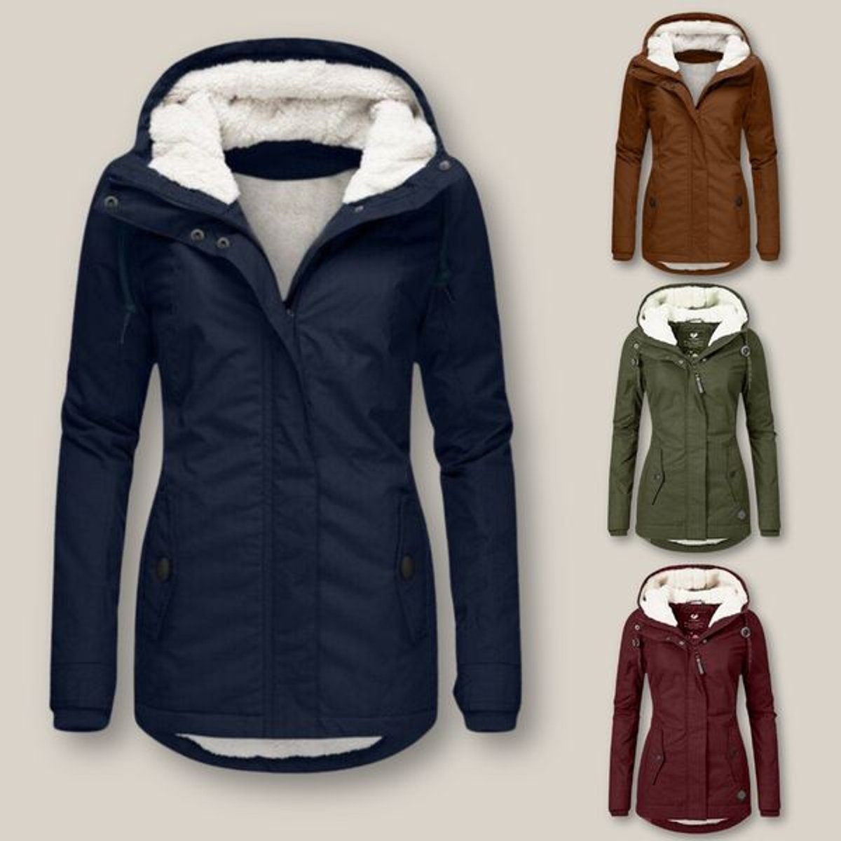 Sherpa Lined Hooded Zip Front Longline Winter Coat 11