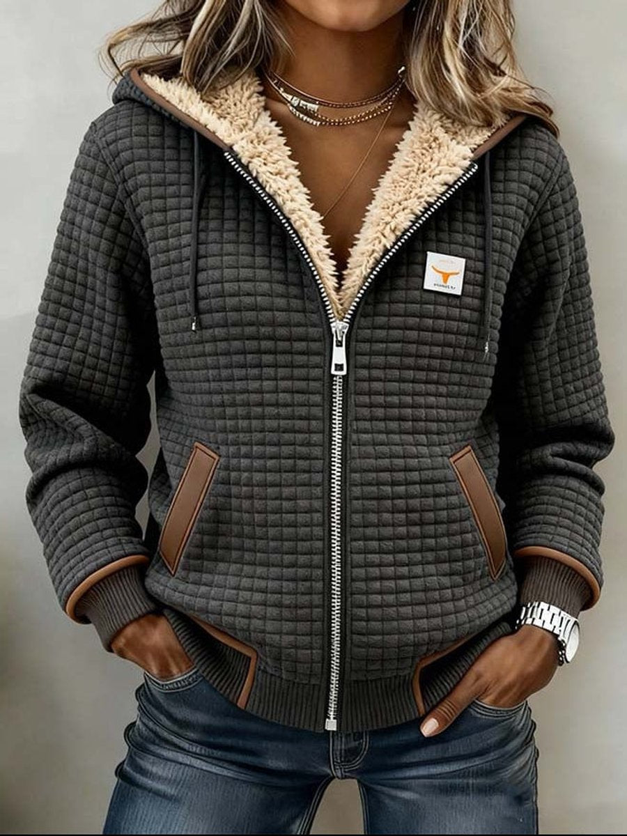 Sherpa Lined Quilted Zip Front Hooded Jacket
