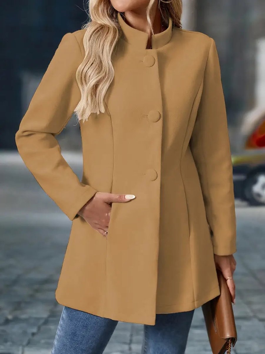 Stand Collar Button Front Longline Blazer Coat 12