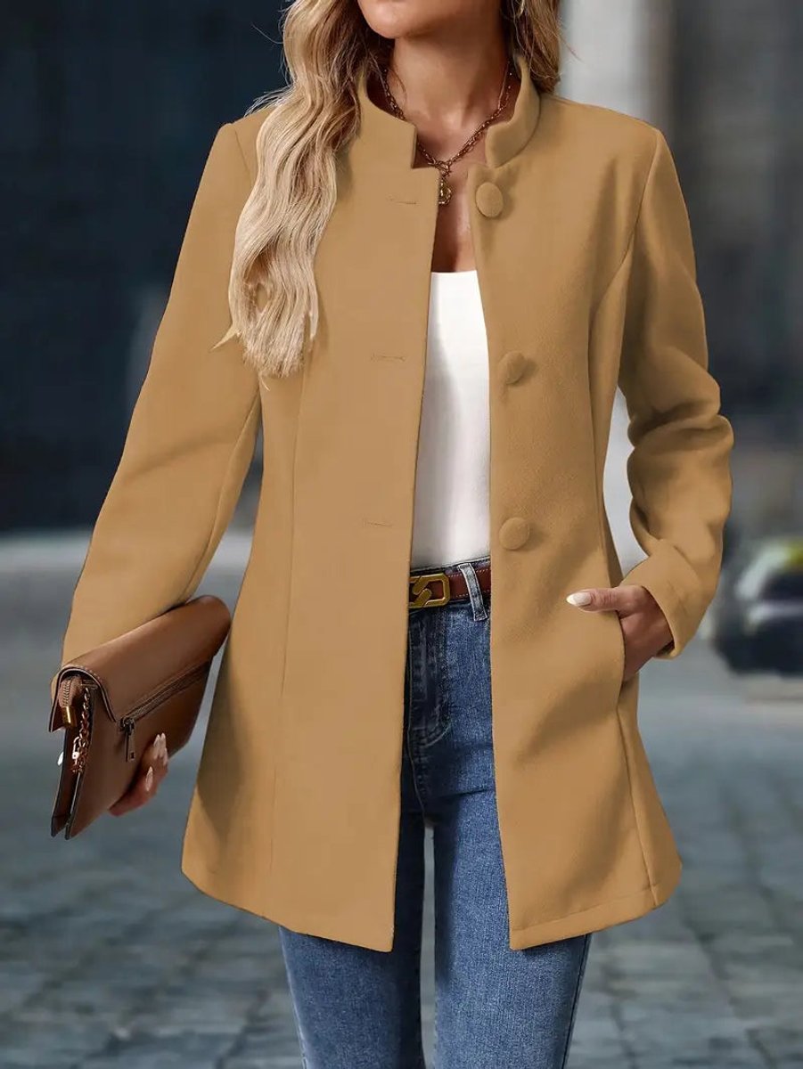 Stand Collar Button Front Longline Blazer Coat 3