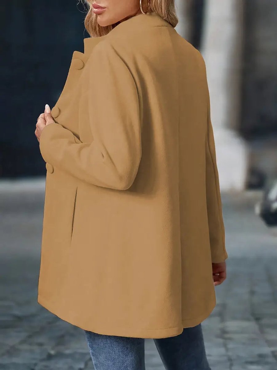Stand Collar Button Front Longline Blazer Coat 4
