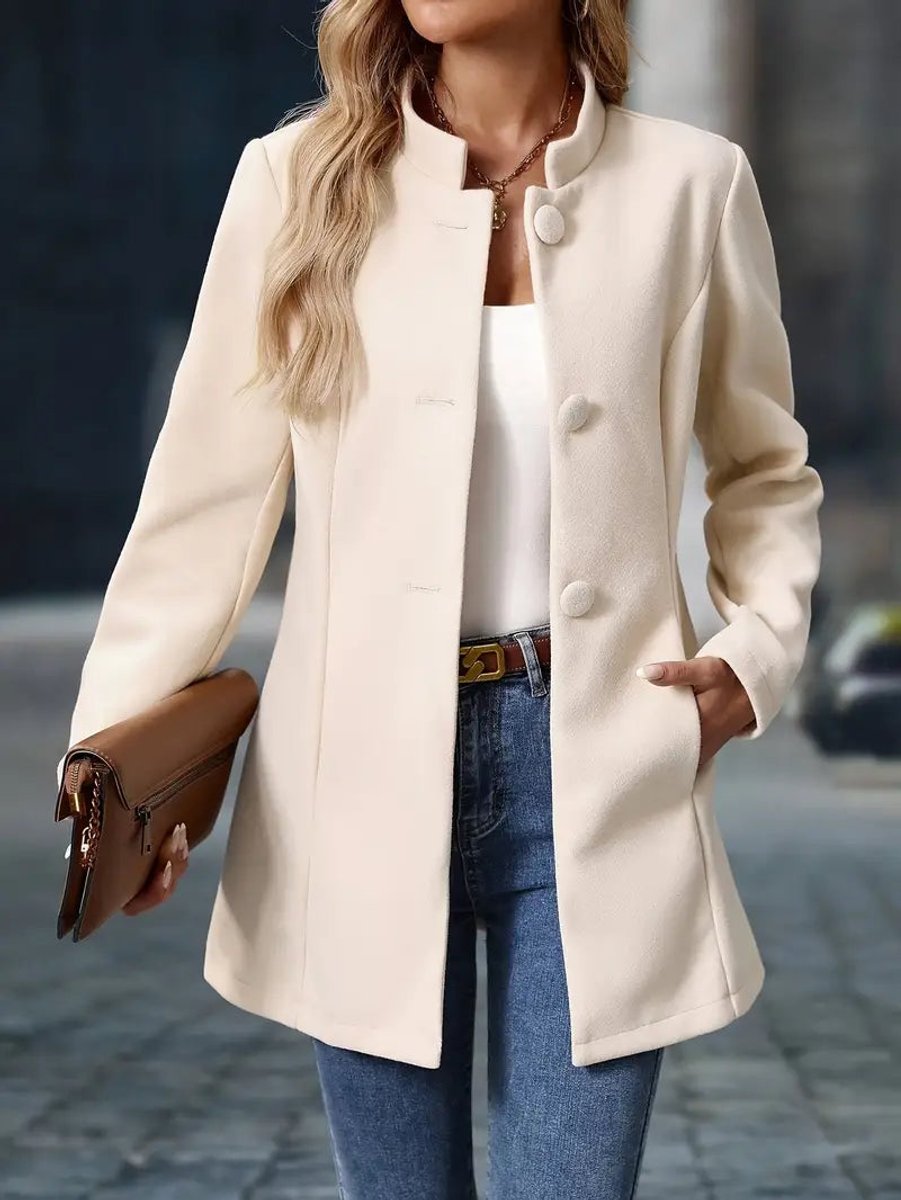 Stand Collar Button Front Longline Blazer Coat 9