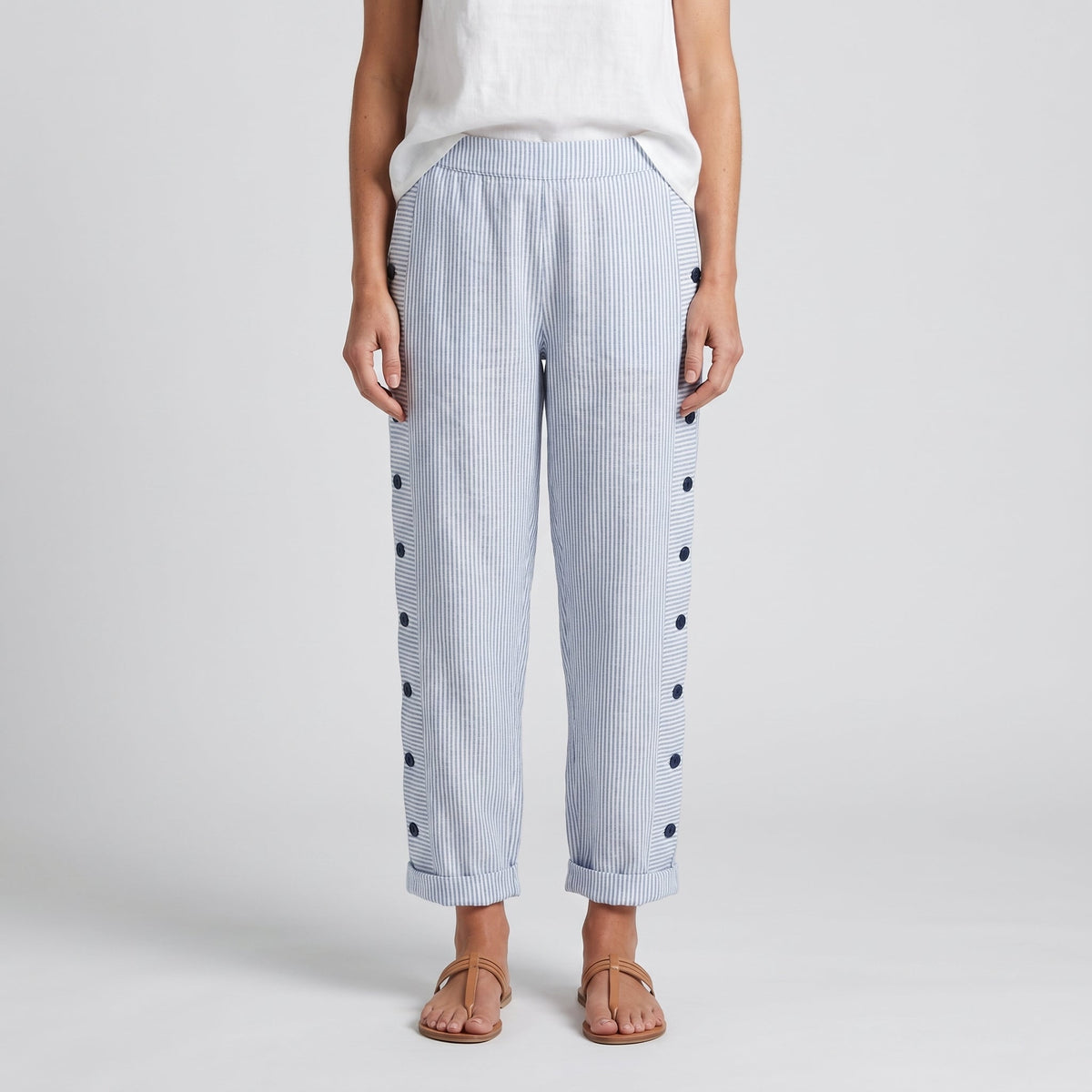 Striped Side Button Tapered Trousers 3