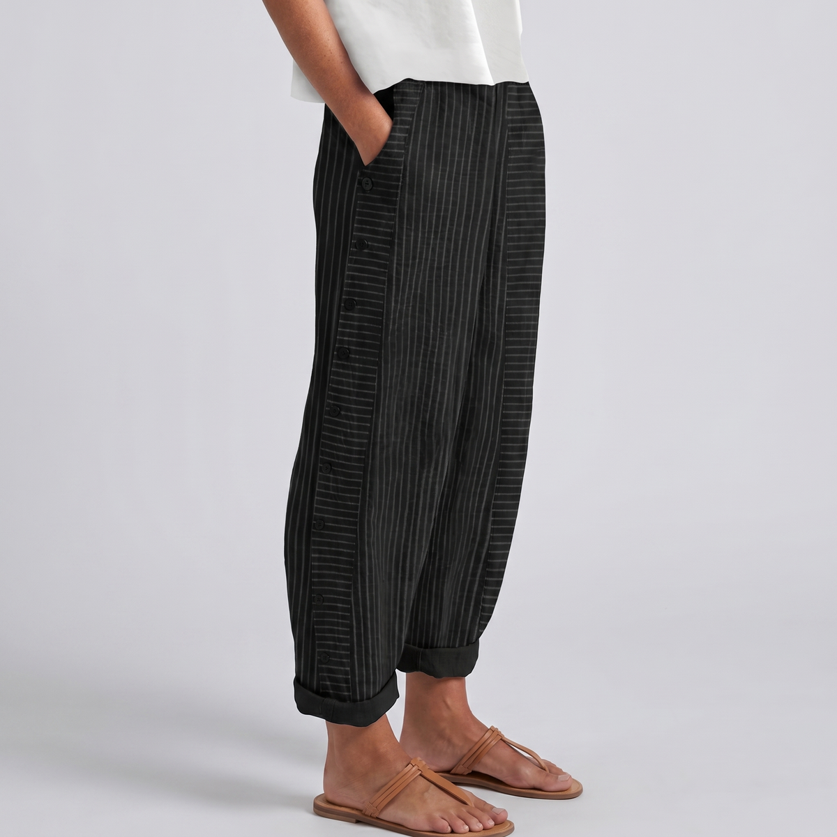 Striped Side Button Tapered Trousers 4