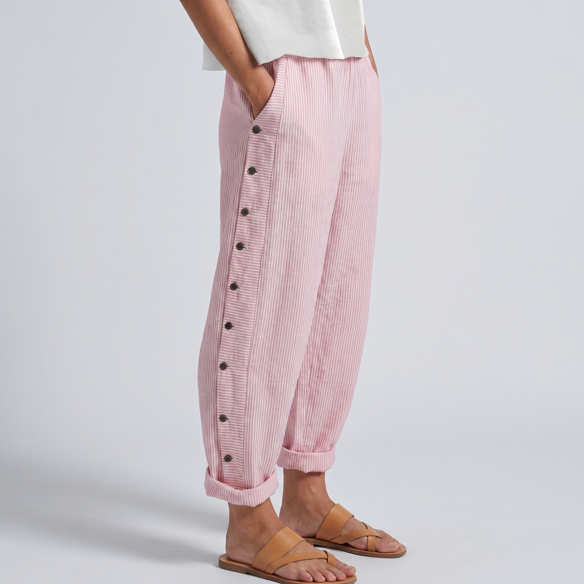 Striped Side Button Tapered Trousers 6