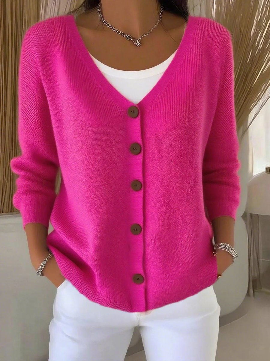 V-Neck Button Front Long Sleeve Ribbed Knit Cardigan 5