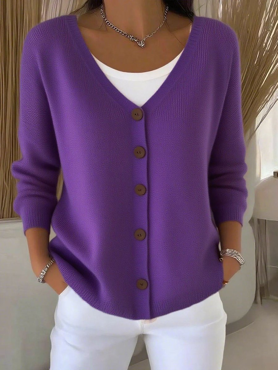 V-Neck Button Front Long Sleeve Ribbed Knit Cardigan 6