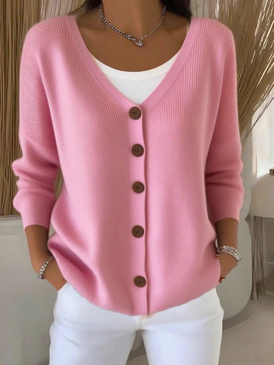 V-Neck Button Front Long Sleeve Ribbed Knit Cardigan 7