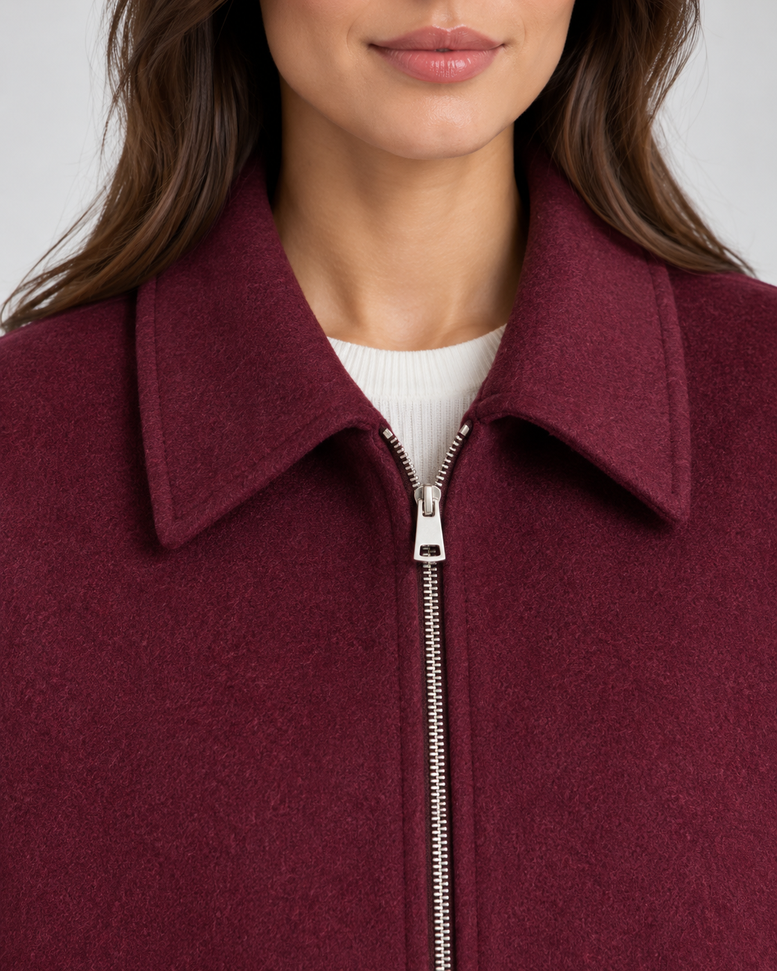 Wool Look Point Collar Zip Front Cropped Jacket 3