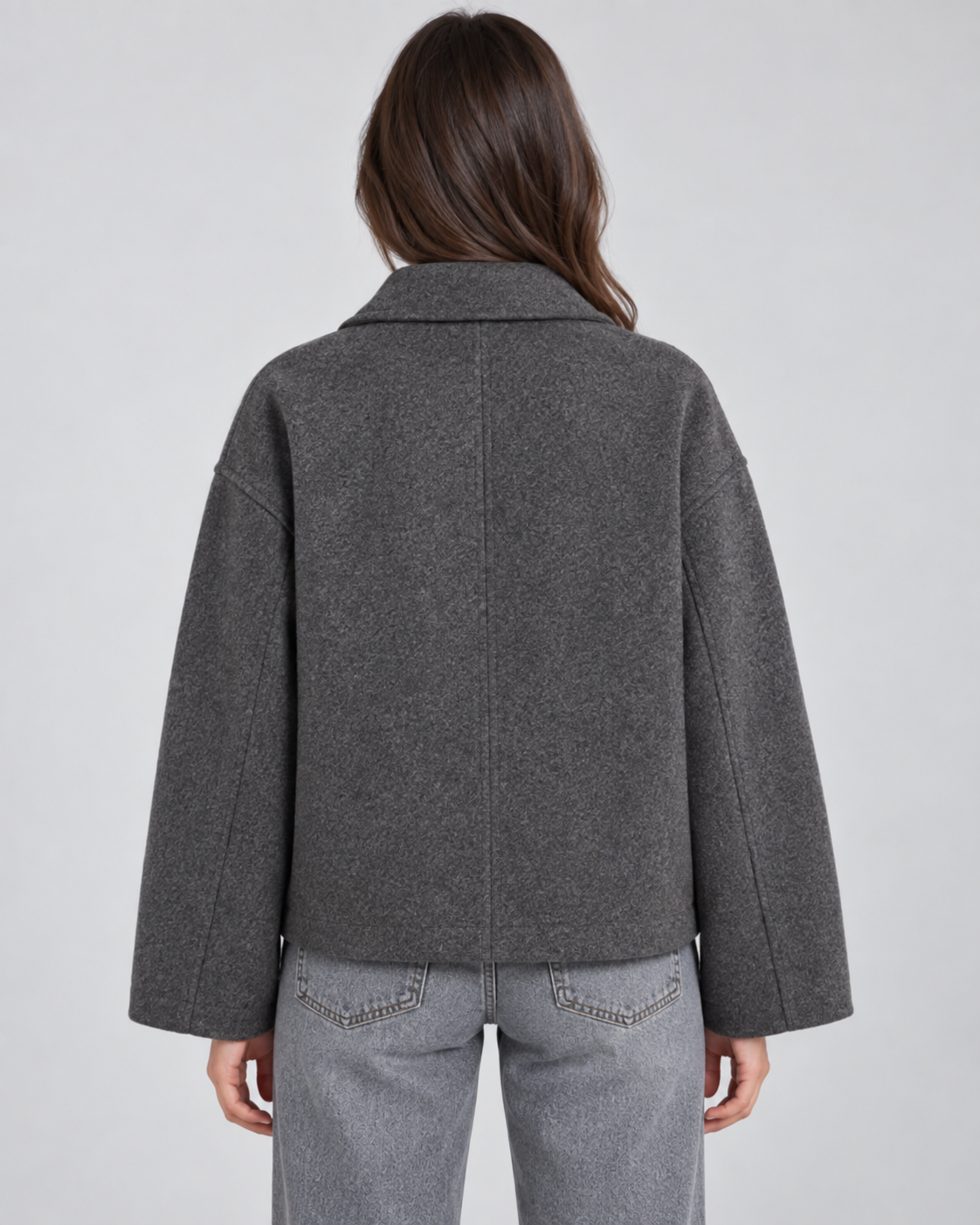 Wool Look Point Collar Zip Front Cropped Jacket 5