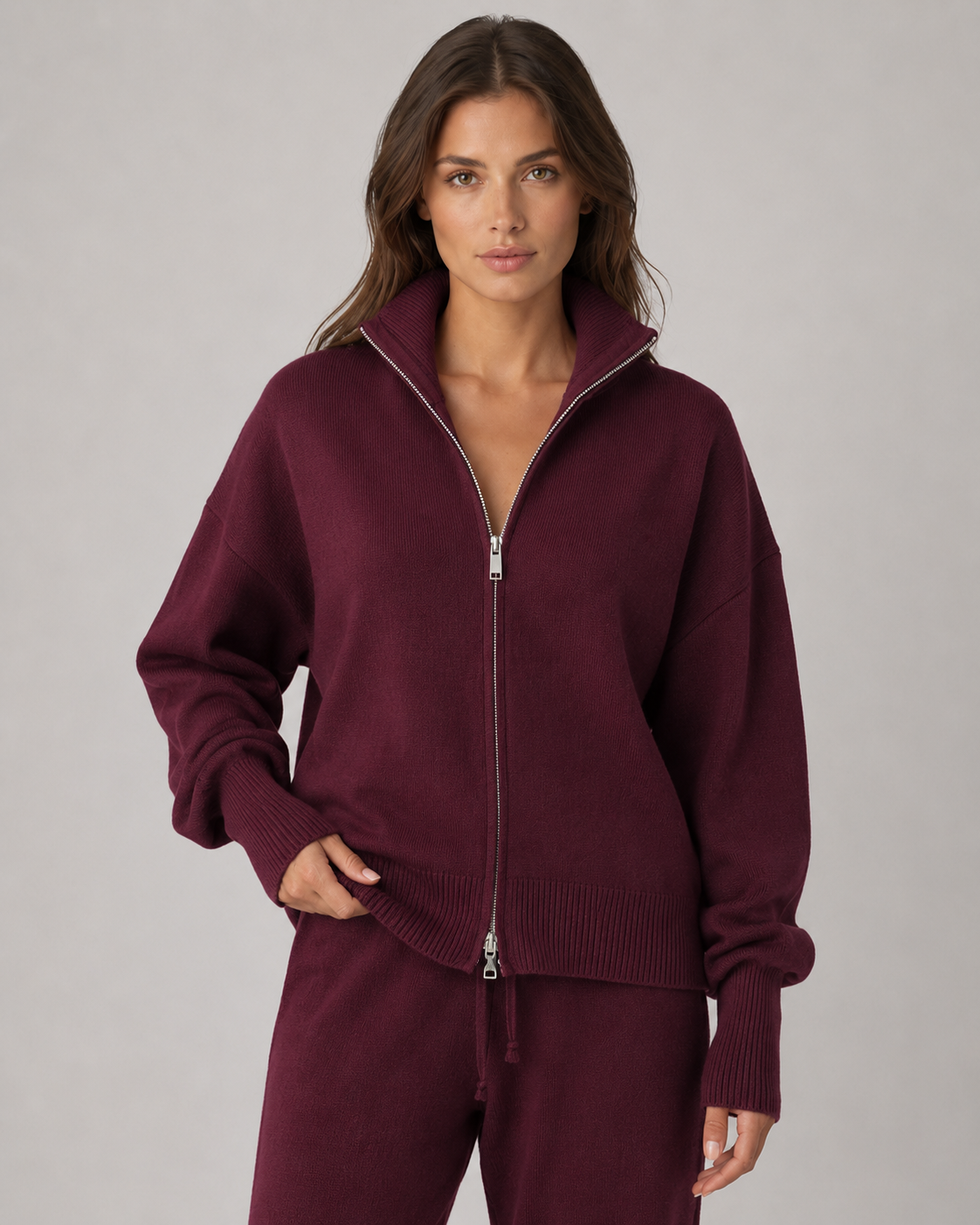 Funnel Neck Double Zip Oversized Knit Cardigan 6