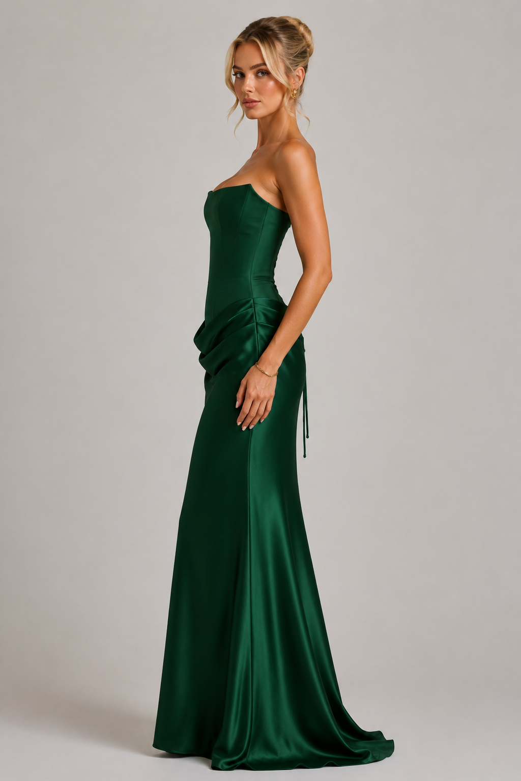 Strapless Corset Satin Ruched Mermaid Maxi Gown 2