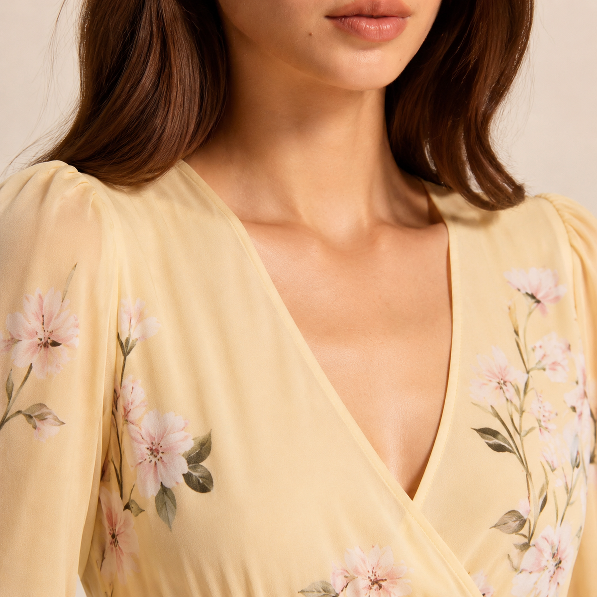Floral V-Neck Long Sleeve Pleated Chiffon Maxi Dress 20