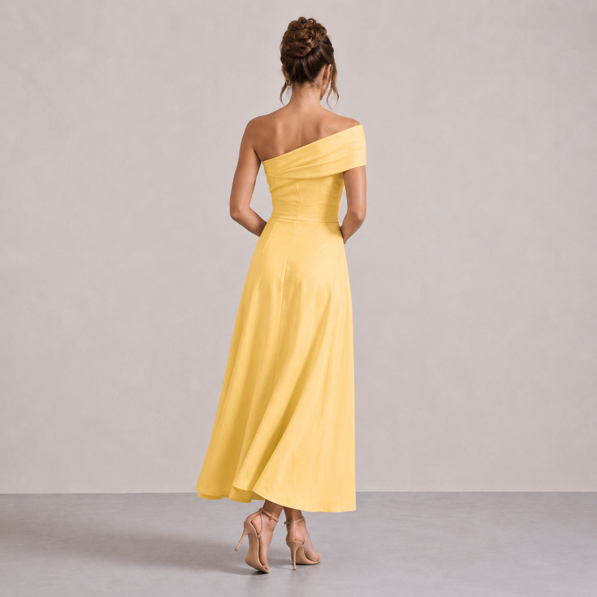 One Shoulder Pleated Waist Fit and Flare Maxi Dress 3