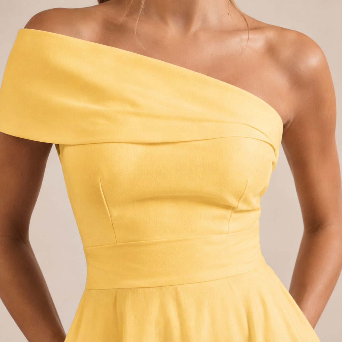 One Shoulder Pleated Waist Fit and Flare Maxi Dress 2