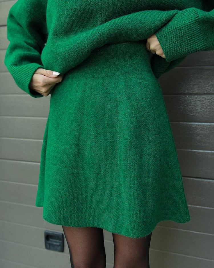 Crew Neck Oversized Knit Sweater and Mini Skirt Two Piece Set 15