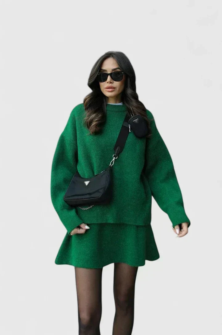 Crew Neck Oversized Sweater and Mini Skirt Two Piece Set 3