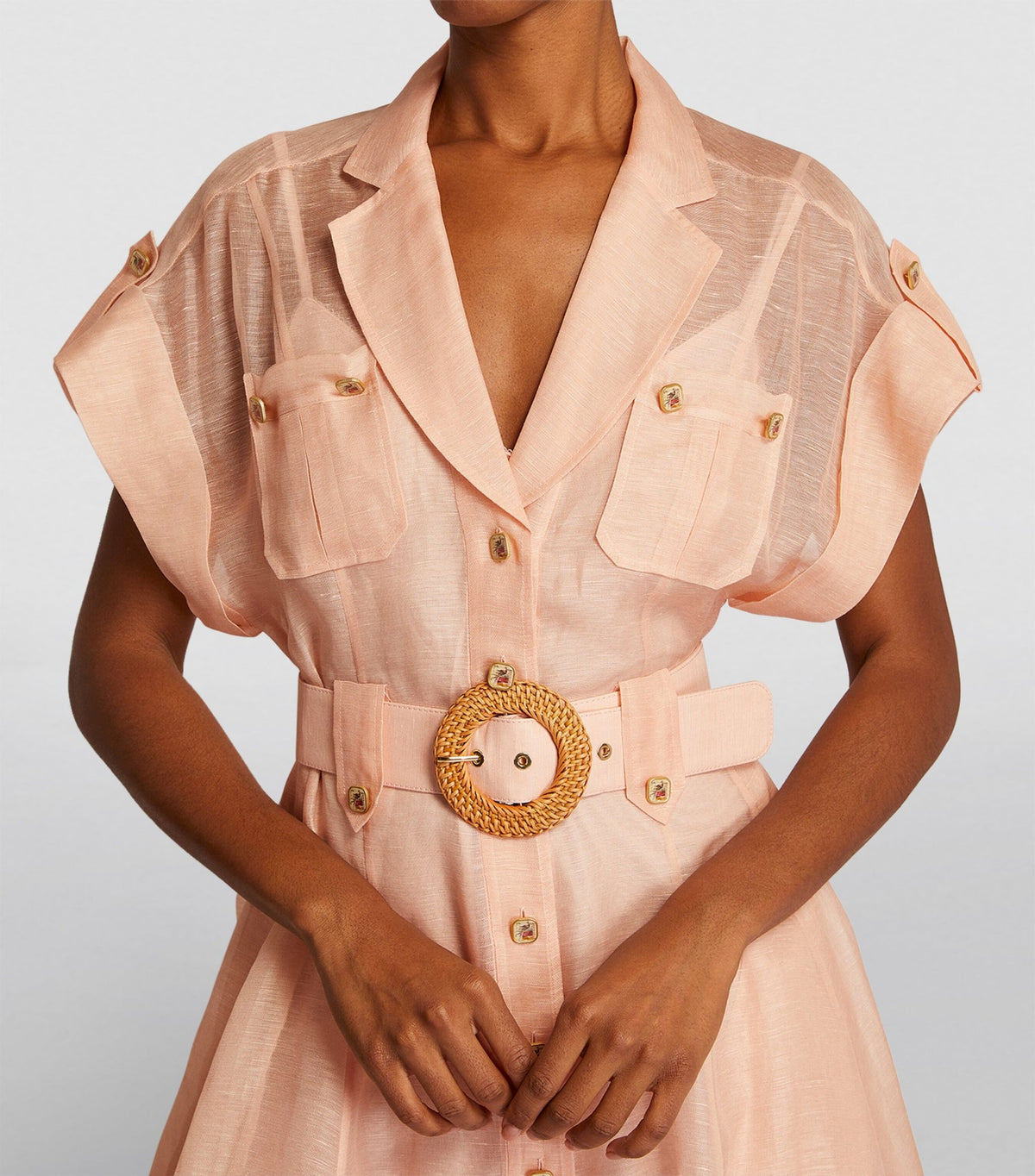 Floral Collared Short Sleeve Belted A-Line Midi Dress - View 2