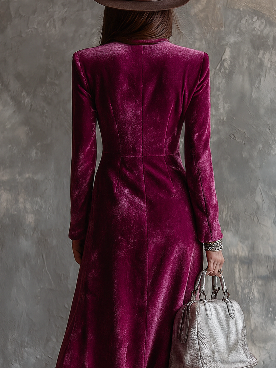 Velvet Double Breasted Notch Lapel High Split Longline Blazer 4